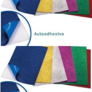 GOMA EVA CON BRILLANTINA ADHESIVA A4 X10