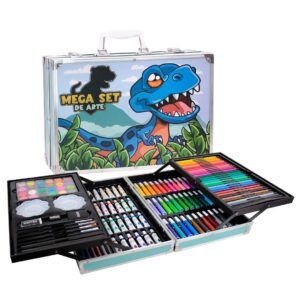 SET VALIJA METALICA ARTE 145 PIEZAS DINOSAURIO AZUL