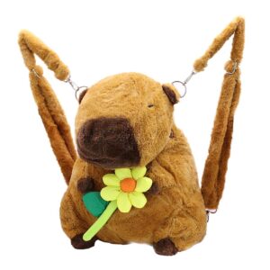 PELUCHE CAPIBARA MOCHILA CON FLOR AMARILLA