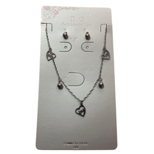 CONJUNTO COLLAR CON CARAVANAS PERLAS Y CORAZONES