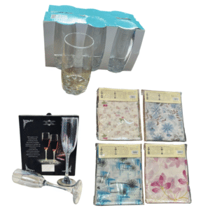 PROMO PACK DE VASOS, PACK DE COPAS Y 1 MANTEL